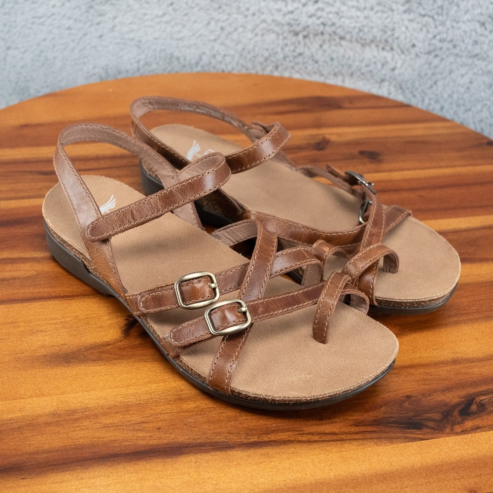 Dansko Women's Strappy Sandals Shoes Roslyn Waxy Burnished Tan Sz 5.5 EU 36